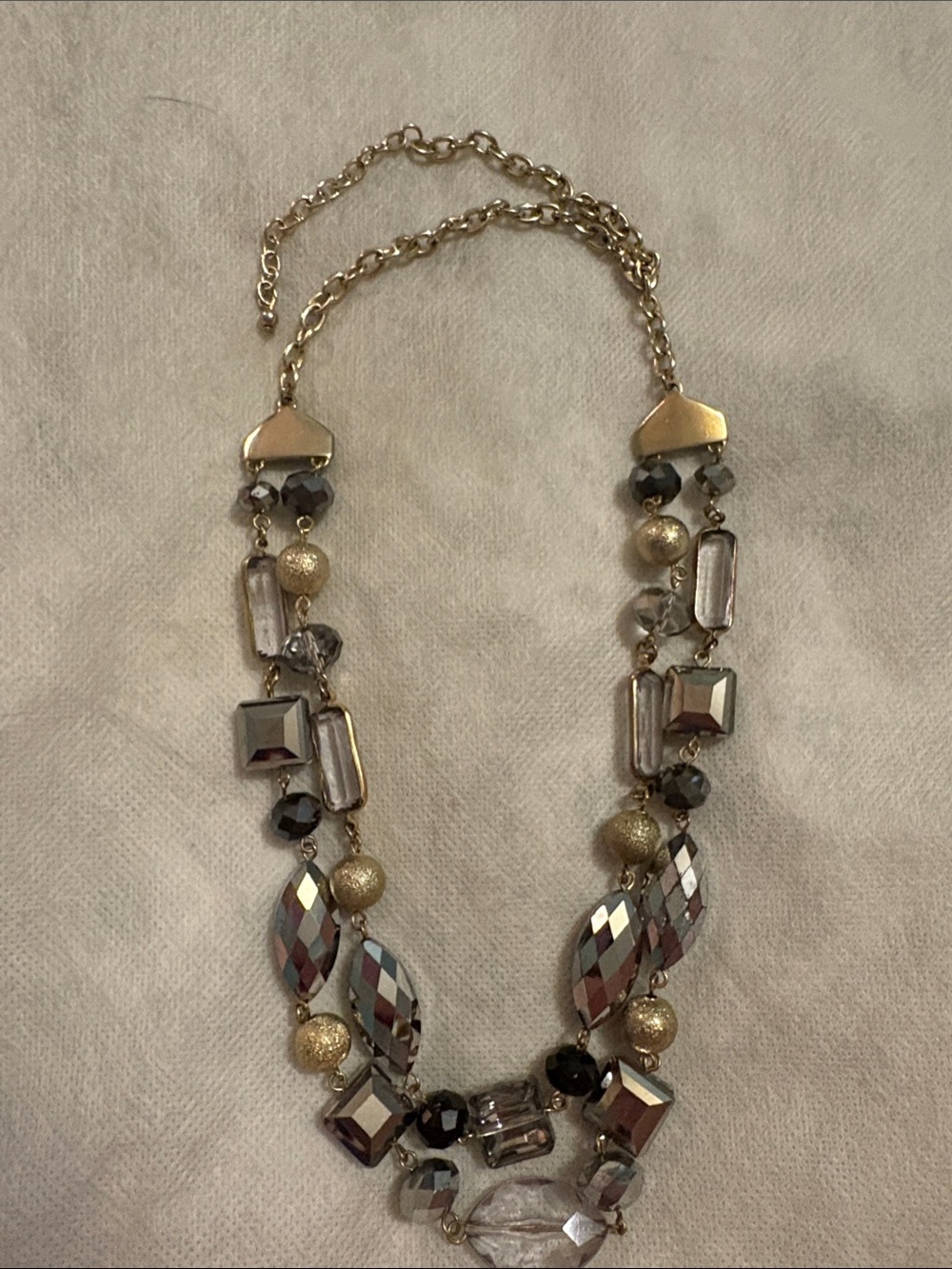 Chico's Gold-Tone Necklace with Smoke and Clear Crystals